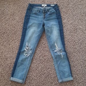 Light wash lowrise ripped jeans